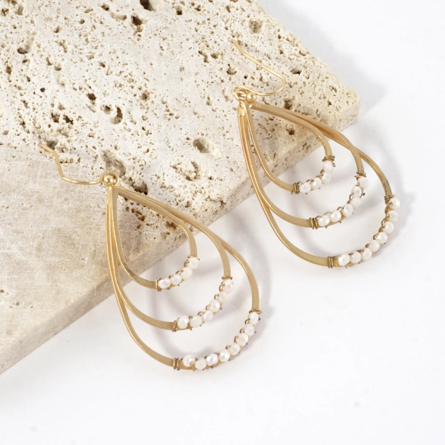 Layered Teardrop Earrings With Beaded Accents