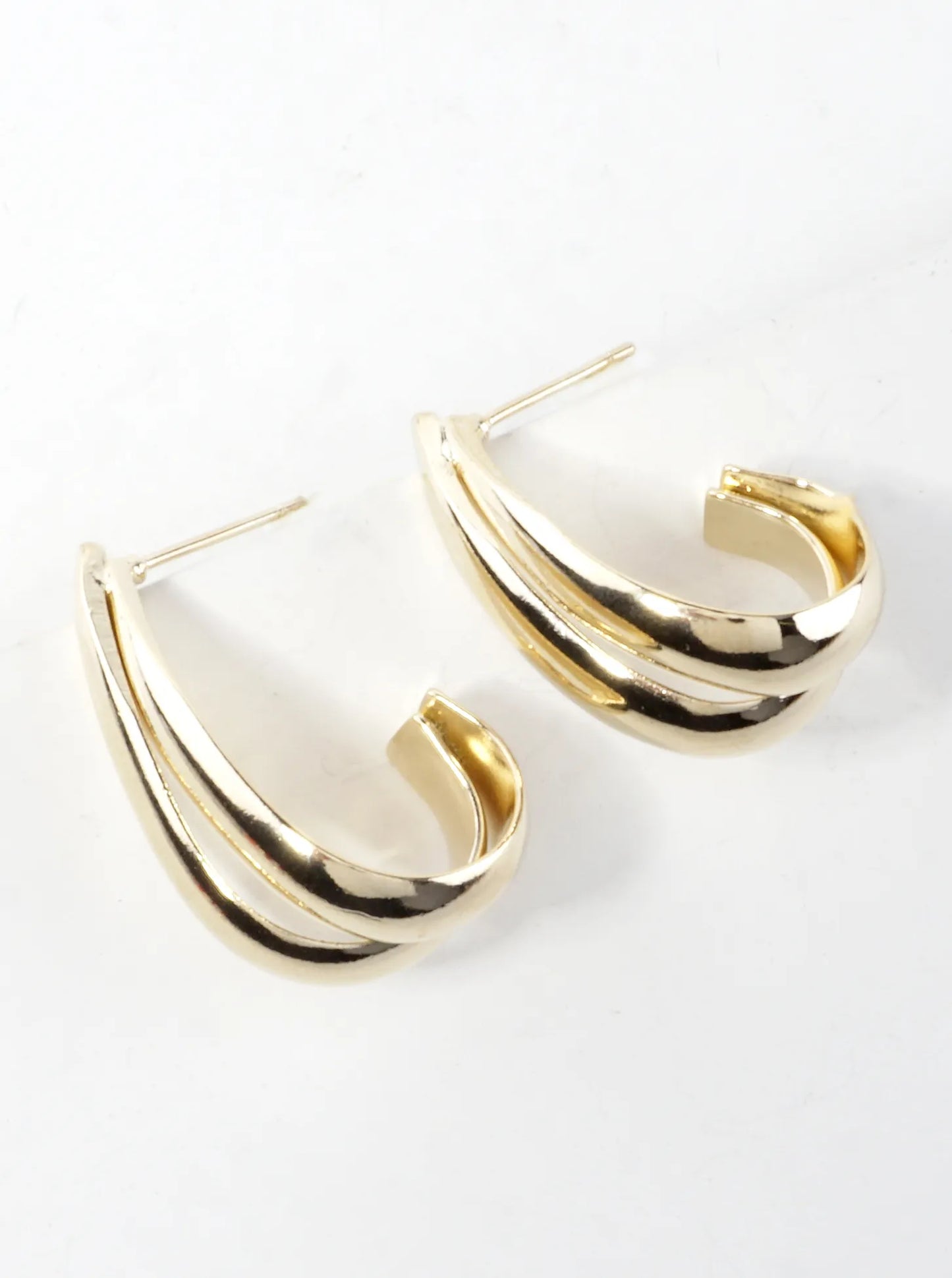 Layered Teardrop Polished Brass Hoop Earrings