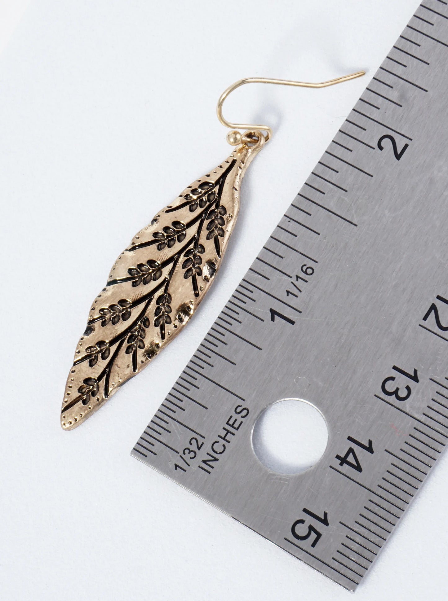 Leaf Shaped Dangle Earrings With Engraved Leaf Inside