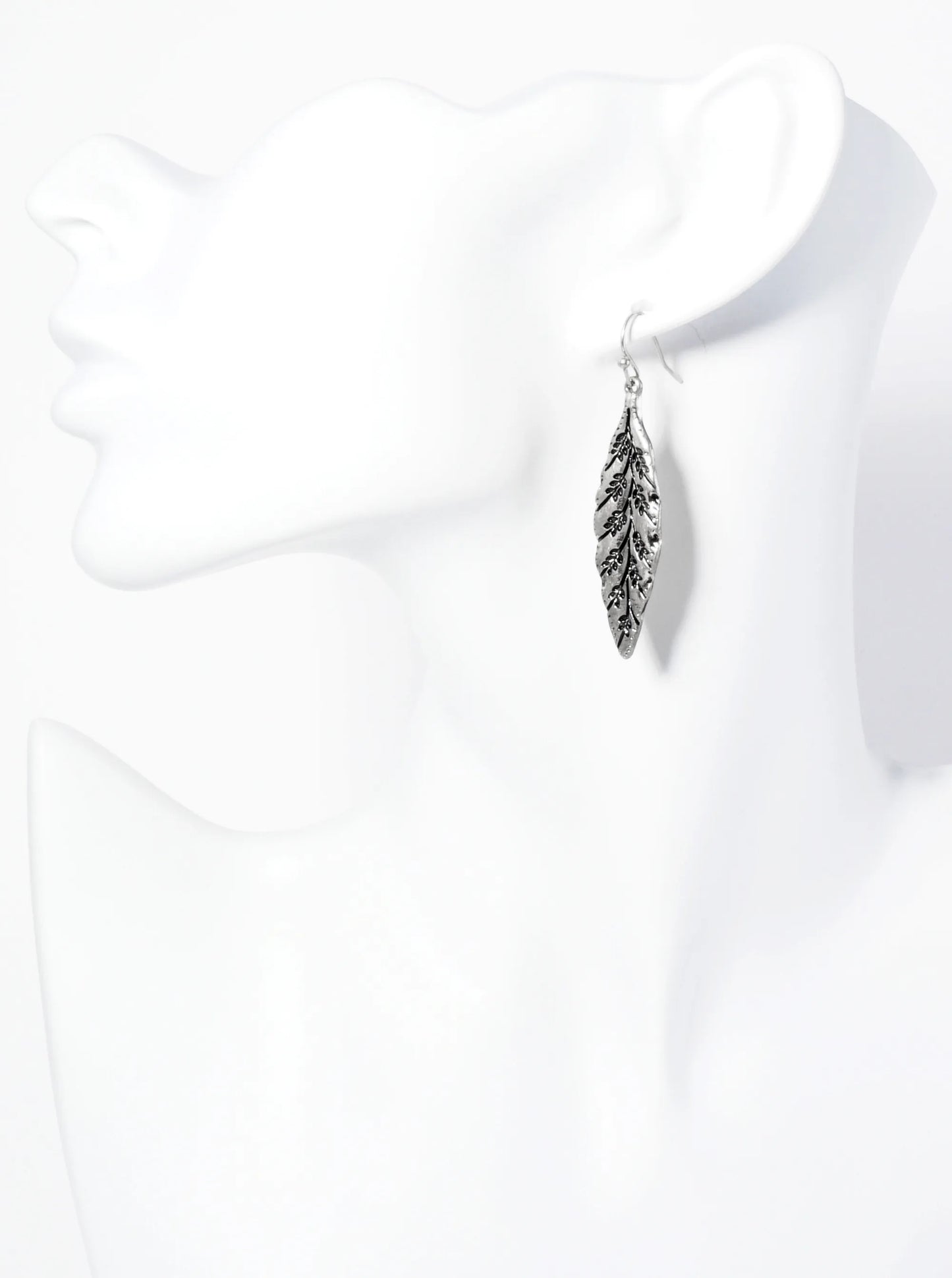 Leaf Shaped Dangle Earrings With Engraved Leaf Inside