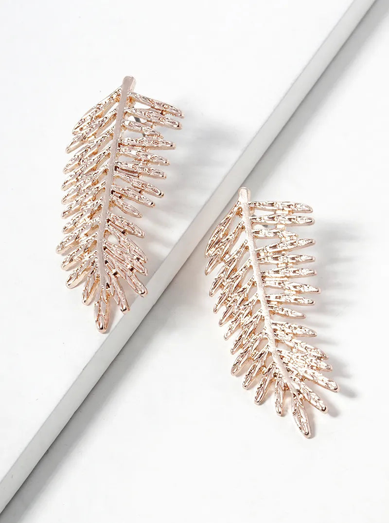 Leaf Leaflet Textured Drop Post Earrings