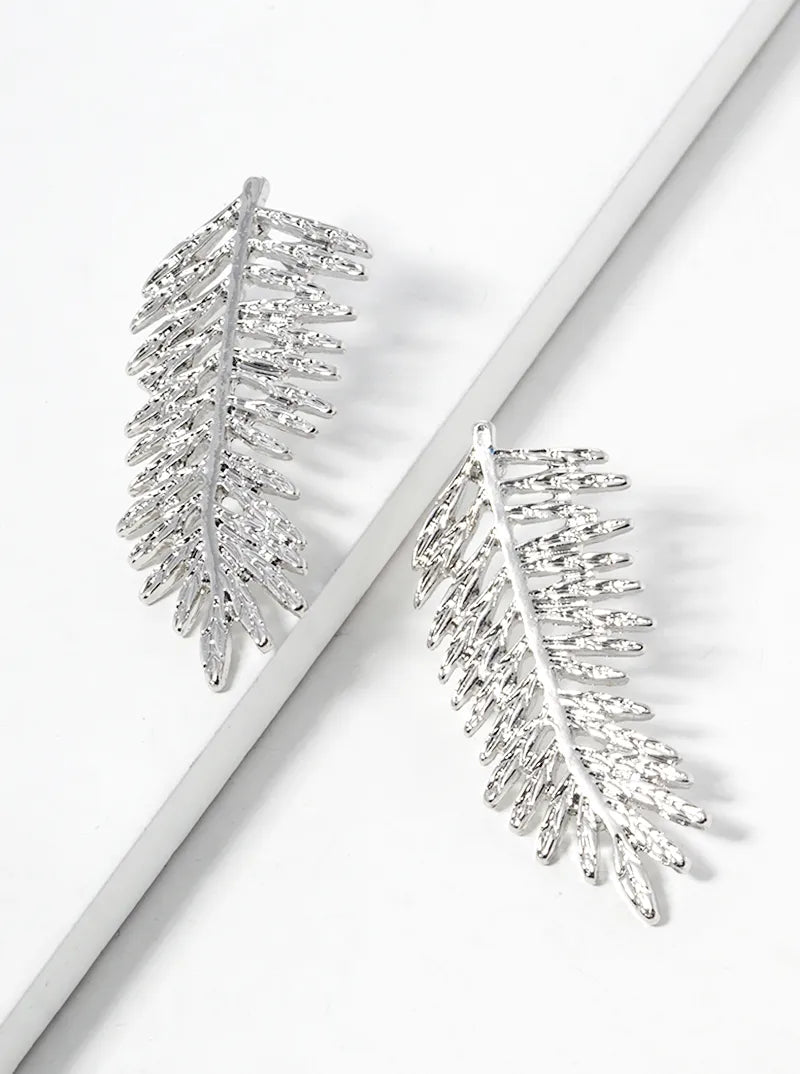 Leaf Leaflet Textured Drop Post Earrings