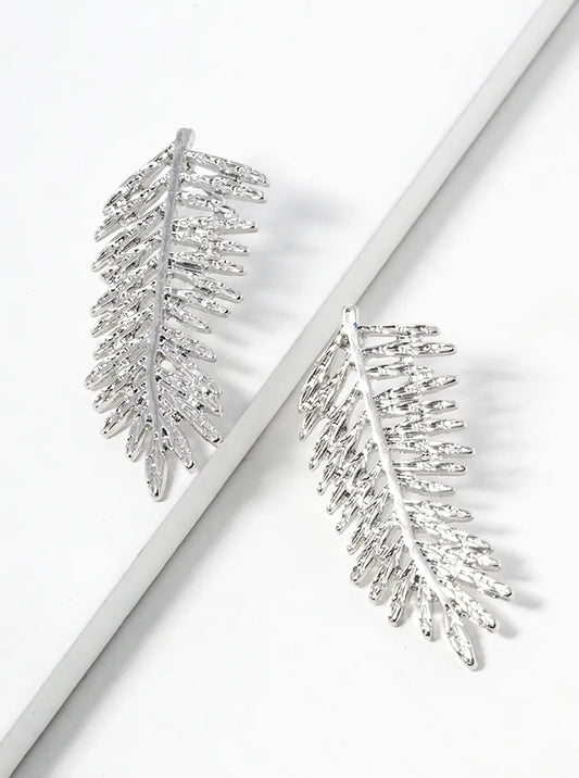 Leaf Leaflet Textured Drop Post Earrings