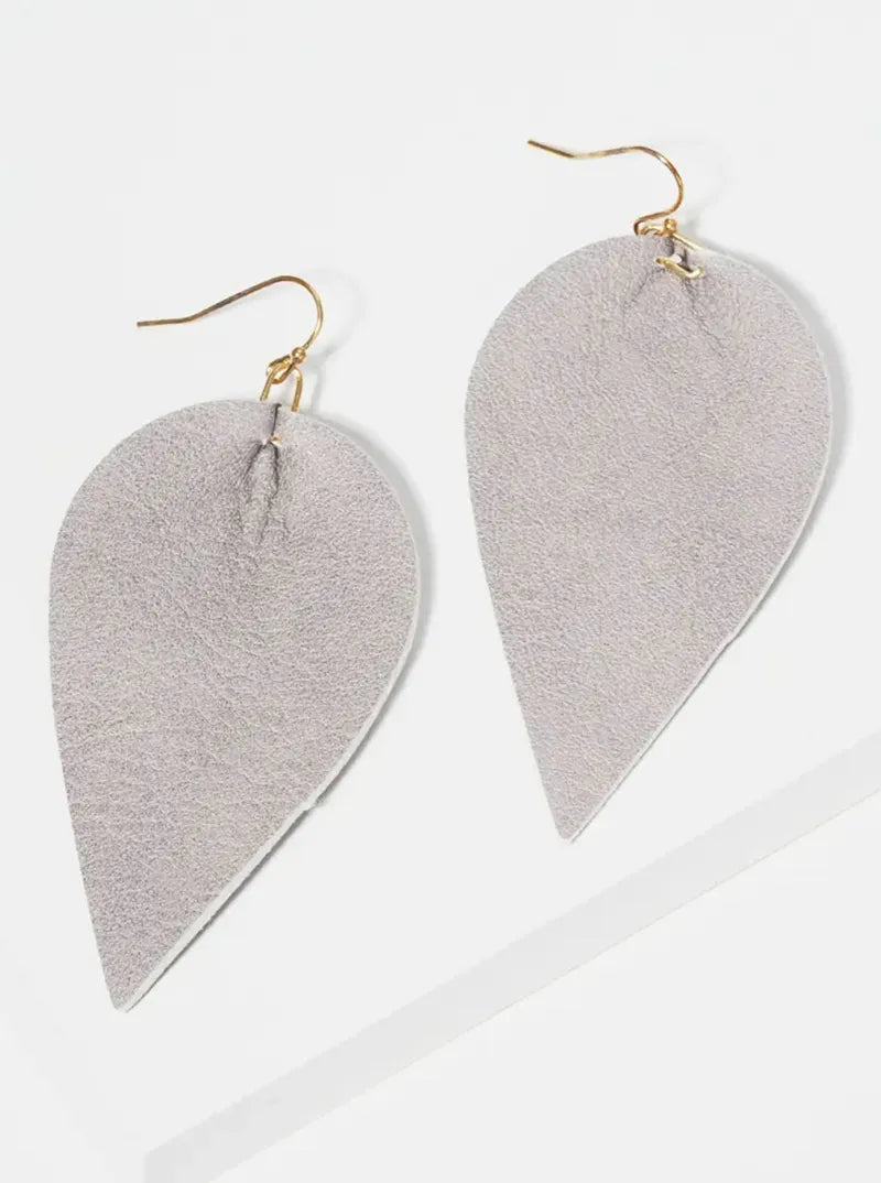 Leaf Shape Leatherette Fishhook Dangle Drop Earrings