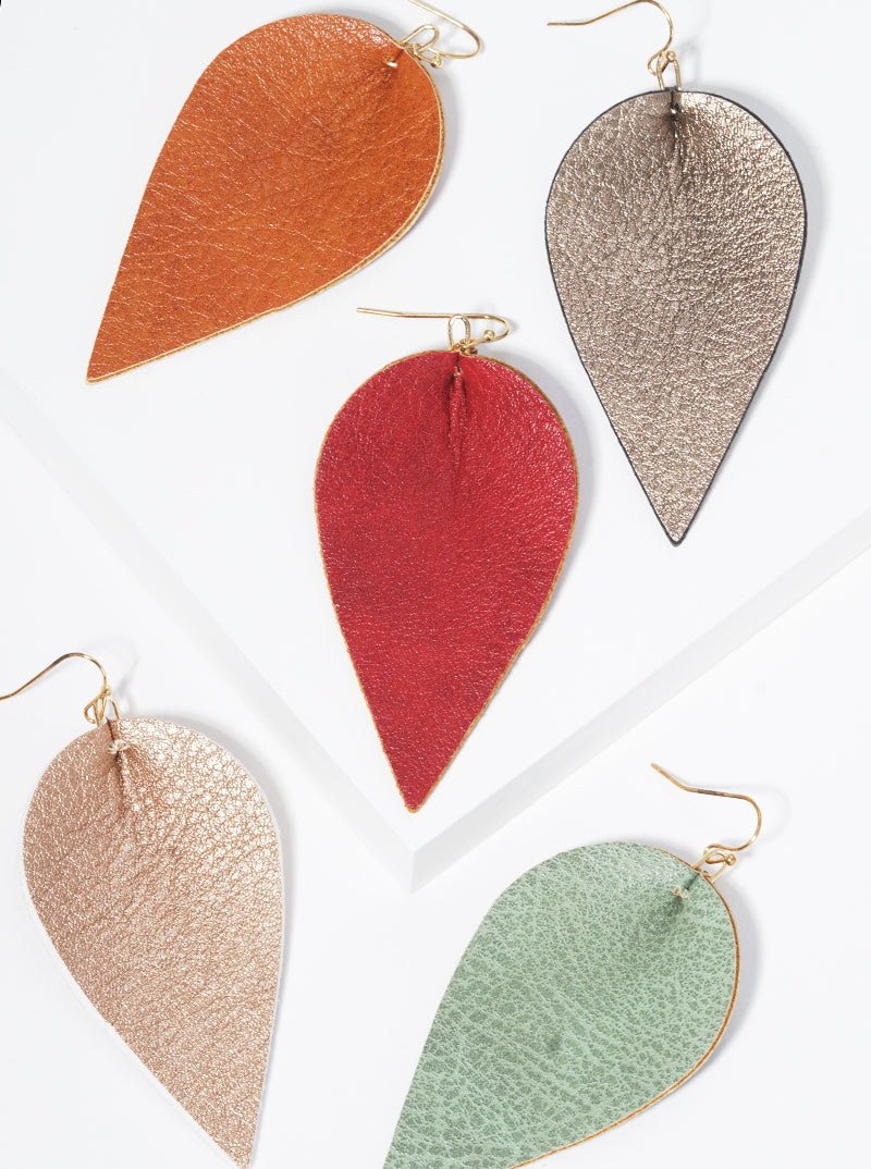 Leaf Shape Leatherette Fishhook Dangle Drop Earrings