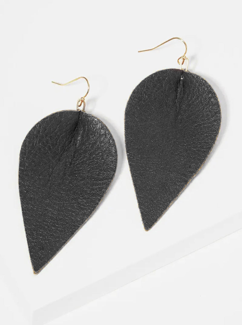 Leaf Shape Leatherette Fishhook Dangle Drop Earrings