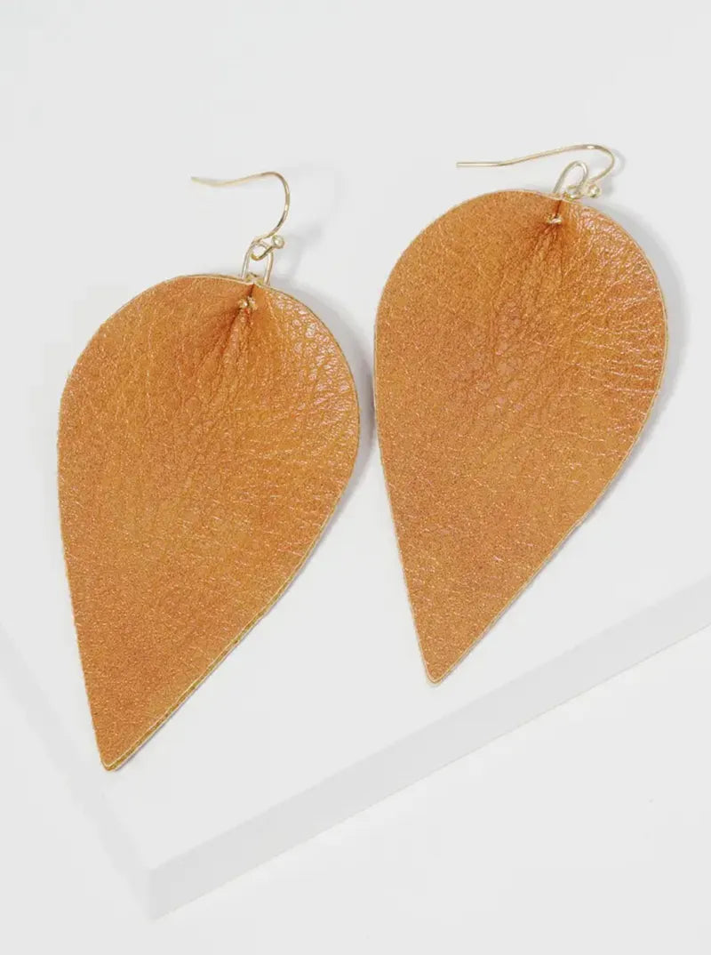 Leaf Shape Leatherette Fishhook Dangle Drop Earrings