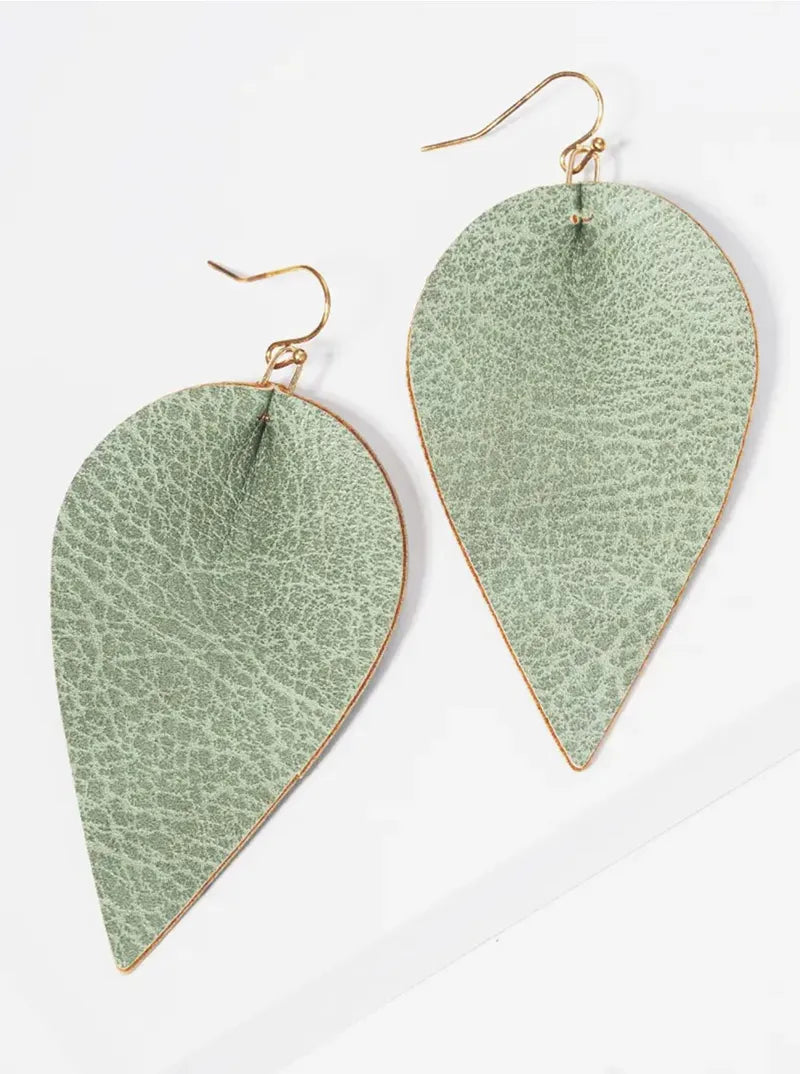 Leaf Shape Leatherette Fishhook Dangle Drop Earrings