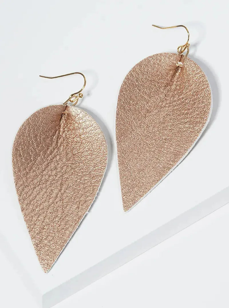 Leaf Shape Leatherette Fishhook Dangle Drop Earrings