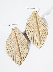 Leatherette Feather Fringe With Bar Fish Hook Dangle Drop Earrings