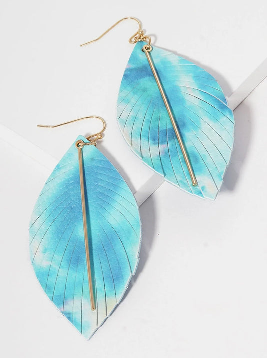 Leatherette Feather Fringe With Bar Fish Hook Dangle Drop Earrings