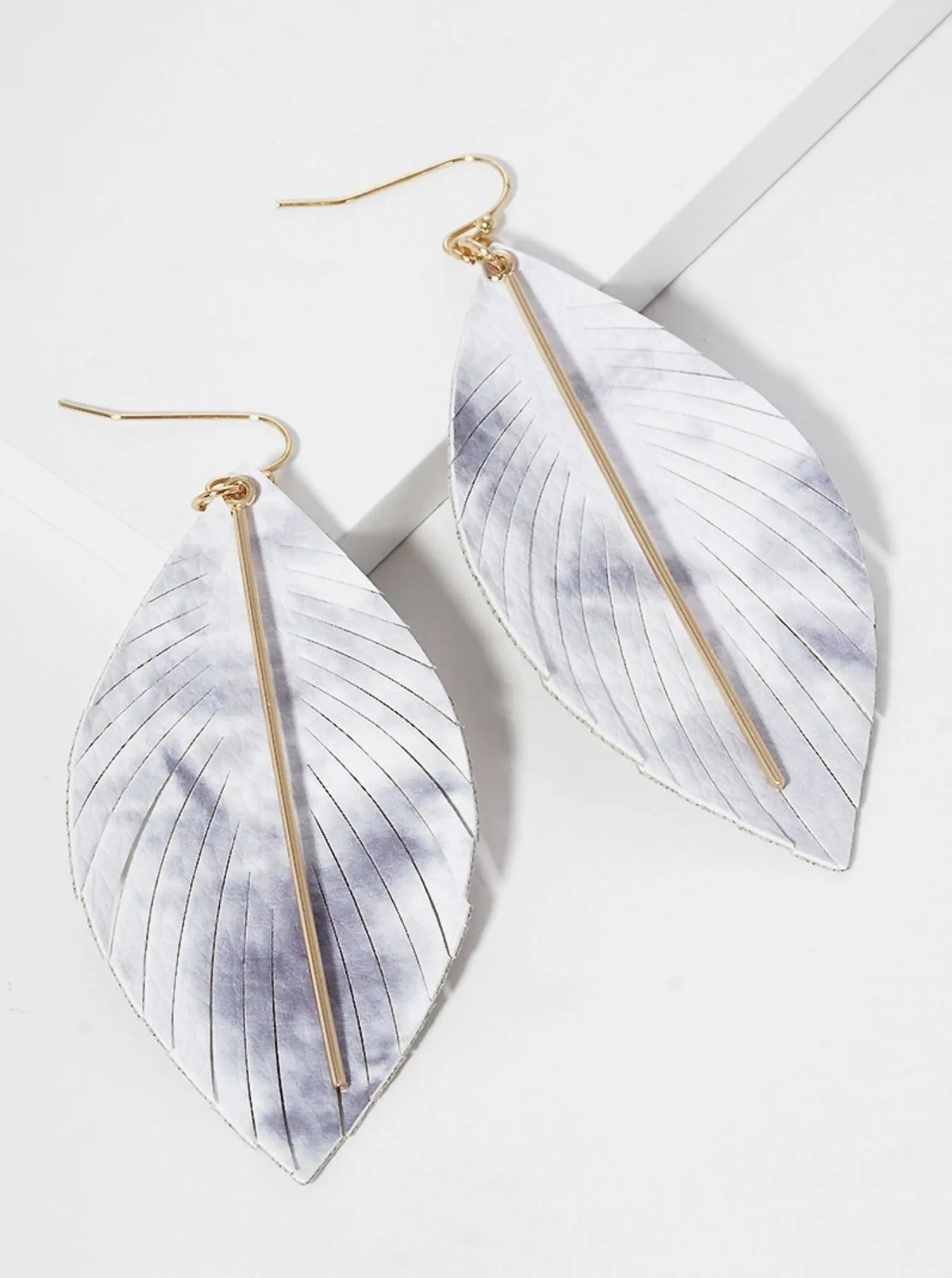 Leatherette Feather Fringe With Bar Fish Hook Dangle Drop Earrings