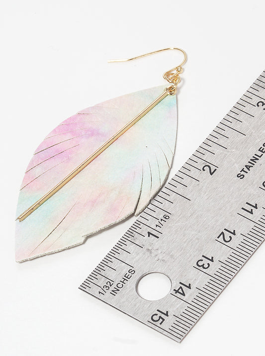 Leatherette Feather Fringe With Bar Fish Hook Dangle Drop Earrings