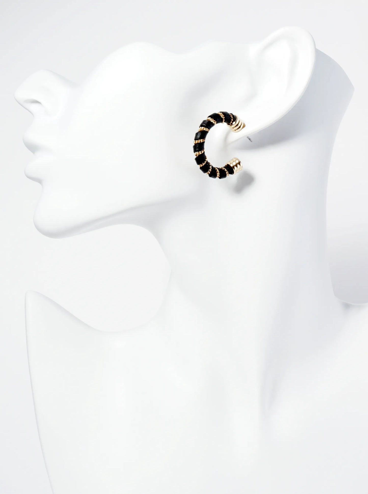 Leatherette And Chain Wrapped 25mm Open Hoop Earrings