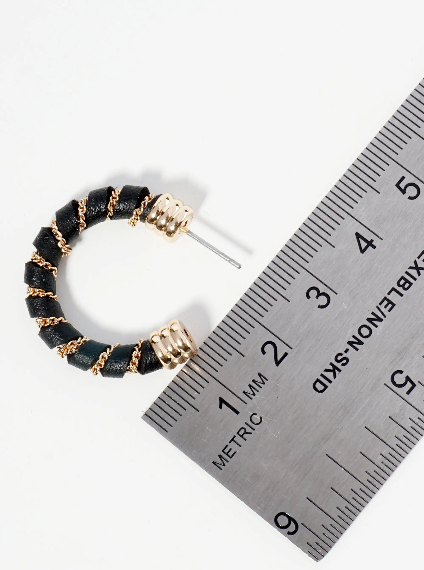 Leatherette And Chain Wrapped 25mm Open Hoop Earrings