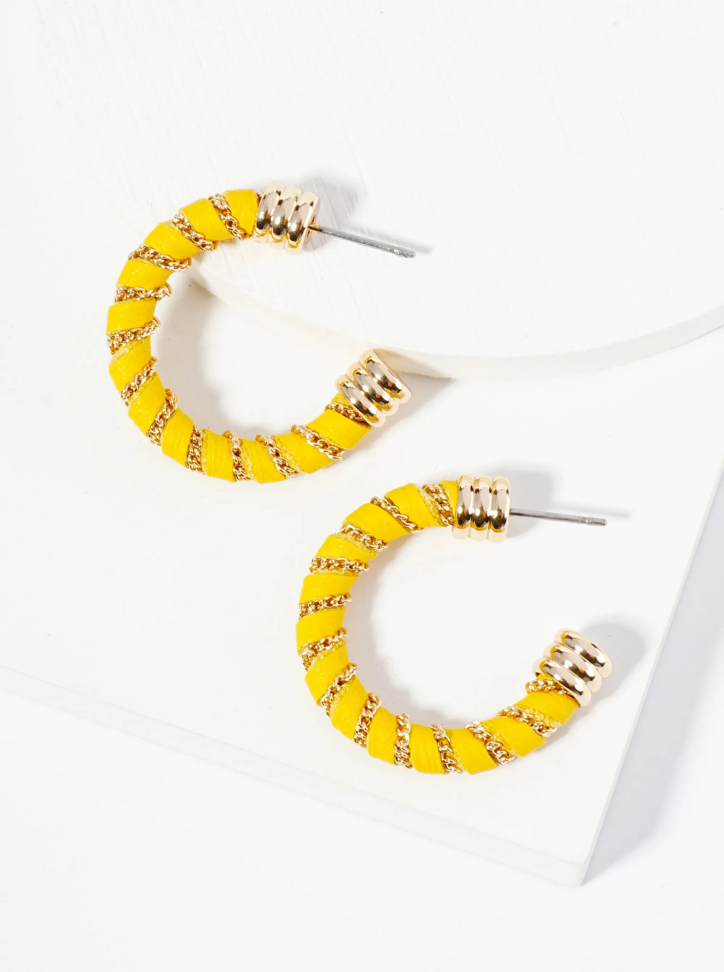 Leatherette And Chain Wrapped 25mm Open Hoop Earrings