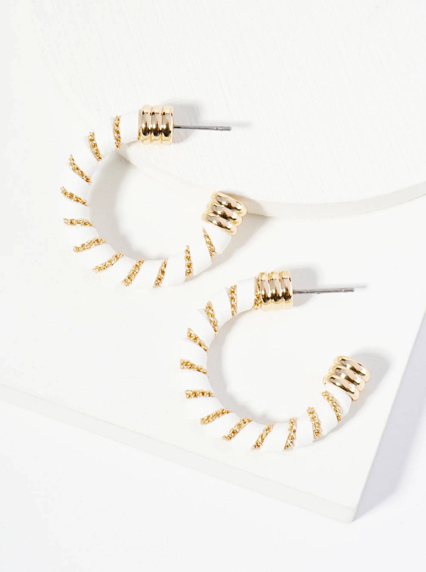 Leatherette And Chain Wrapped 25mm Open Hoop Earrings