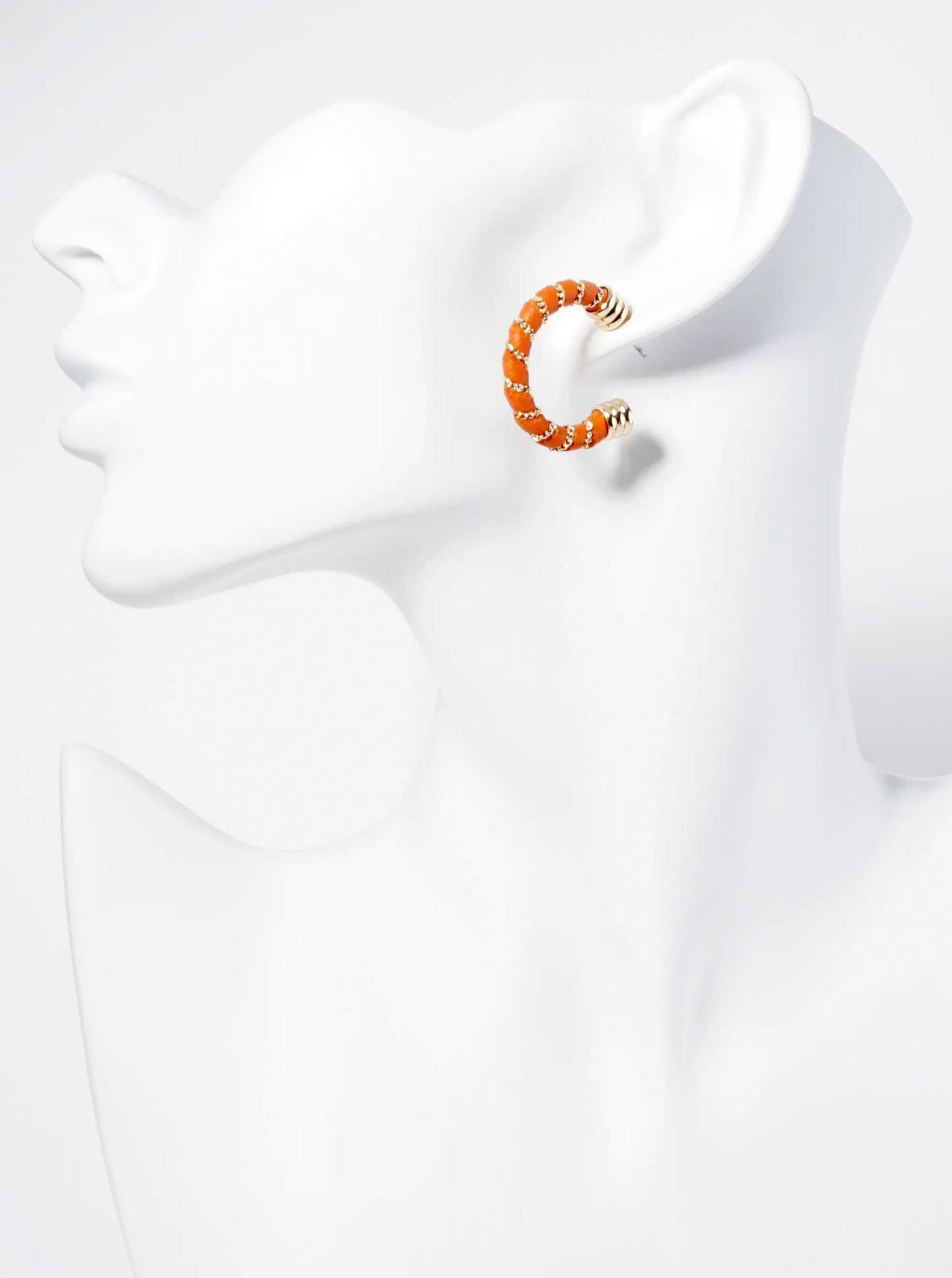 Leatherette And Chain Wrapped 25mm Open Hoop Earrings