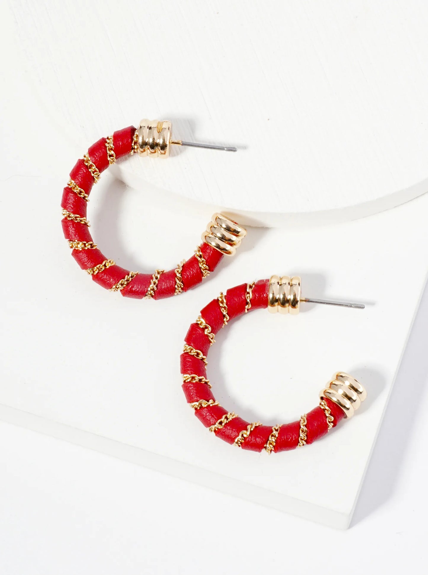 Leatherette And Chain Wrapped 25mm Open Hoop Earrings