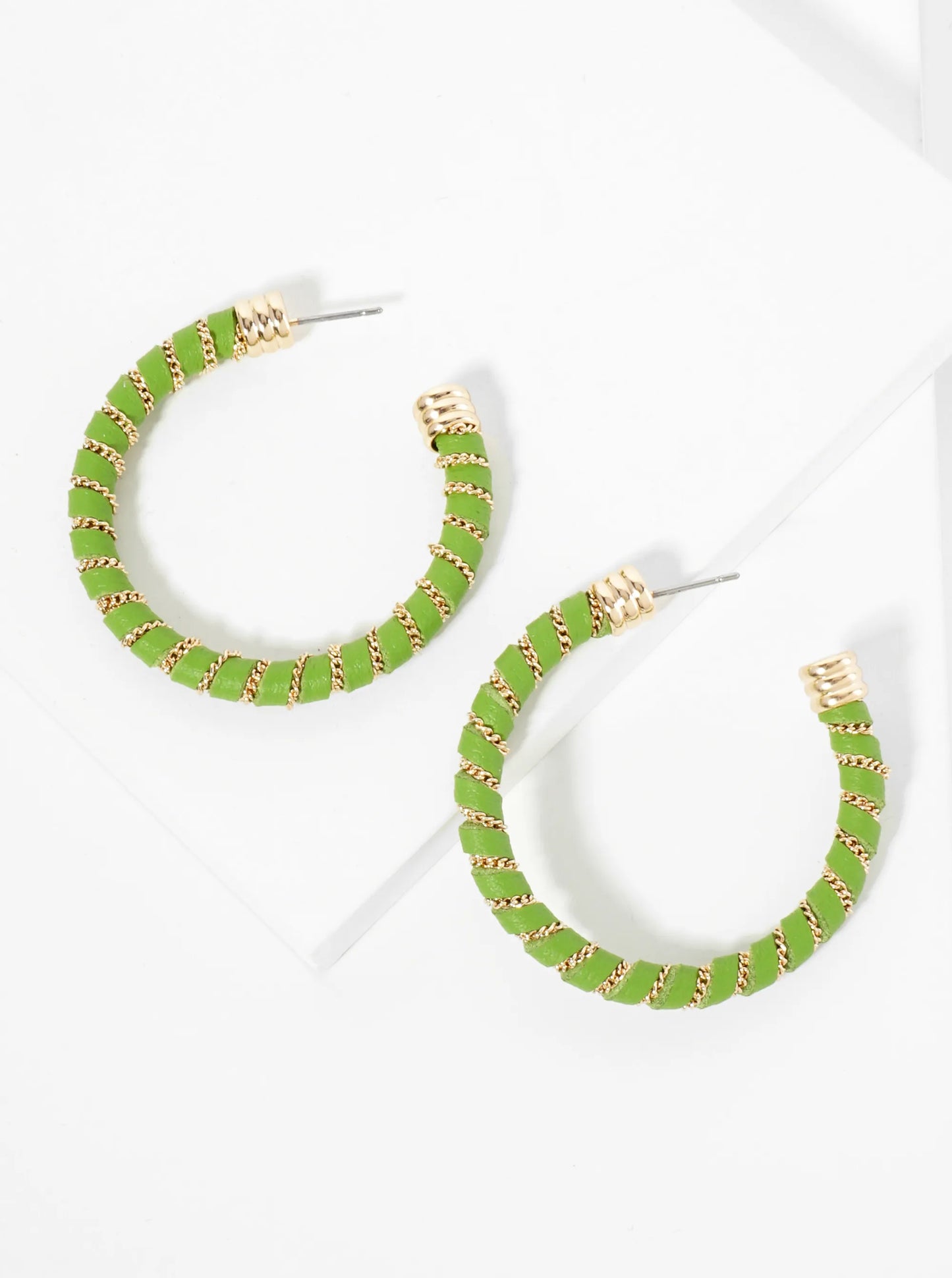 Leatherette And Chain Wrapped 40mm Open Hoop Earrings