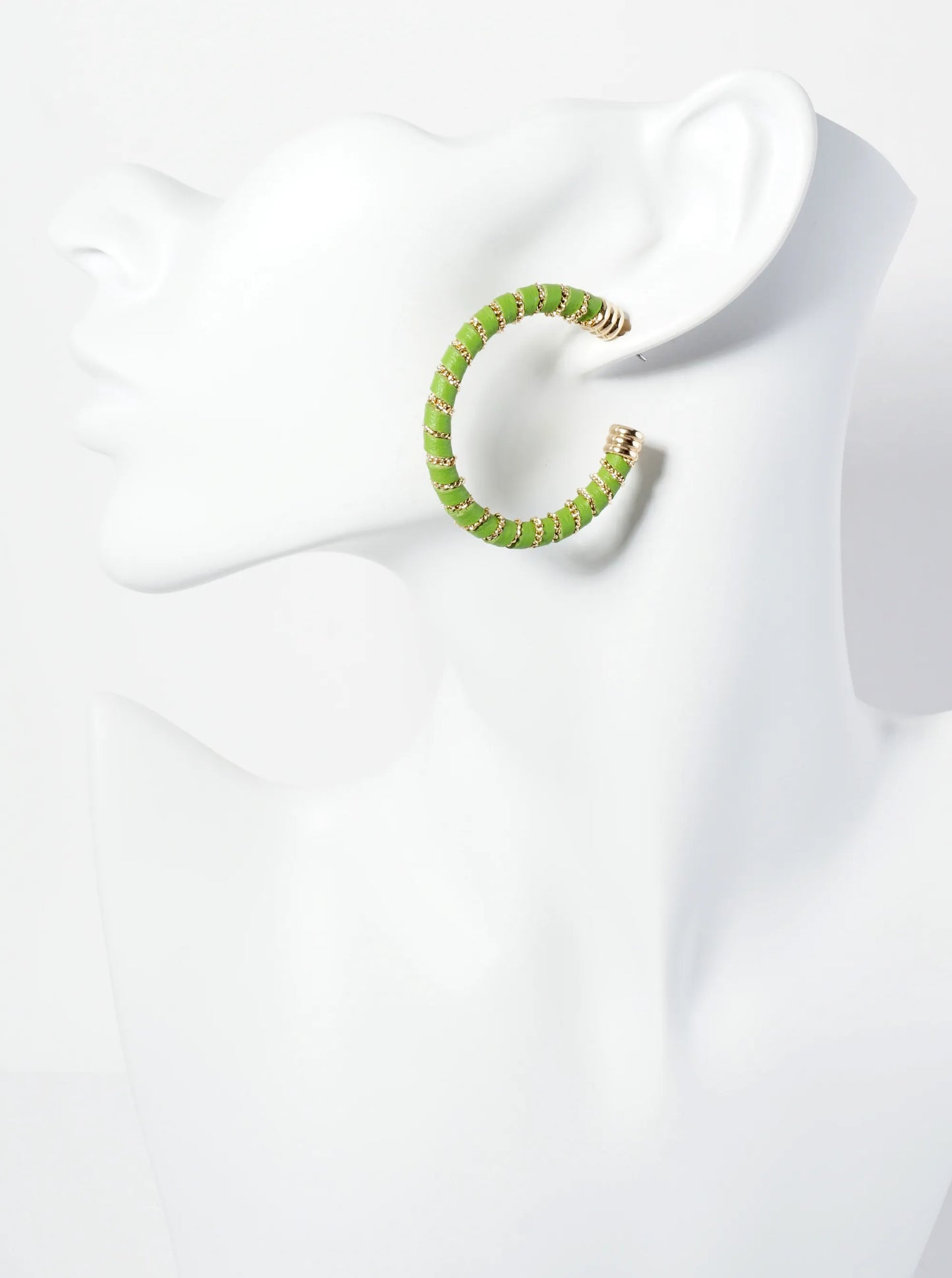 Leatherette And Chain Wrapped 40mm Open Hoop Earrings