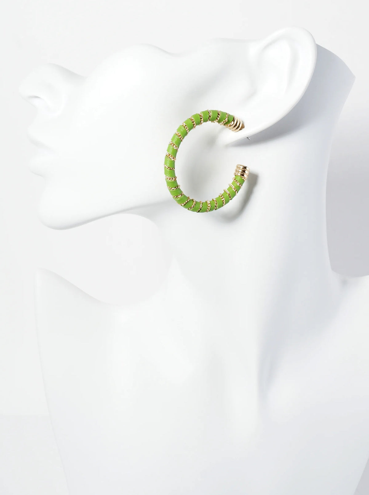 Leatherette And Chain Wrapped 40mm Open Hoop Earrings