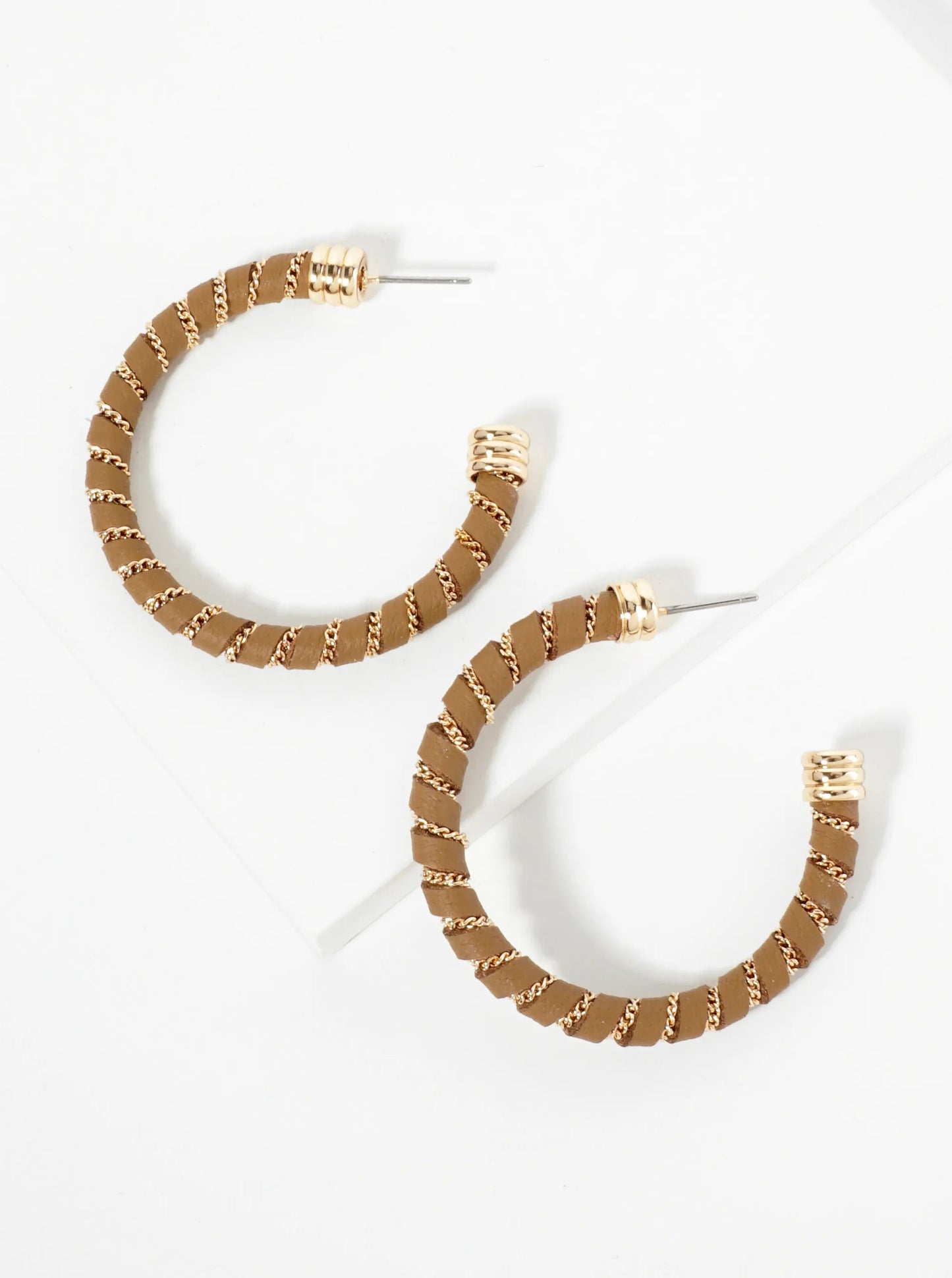 Leatherette And Chain Wrapped 40mm Open Hoop Earrings