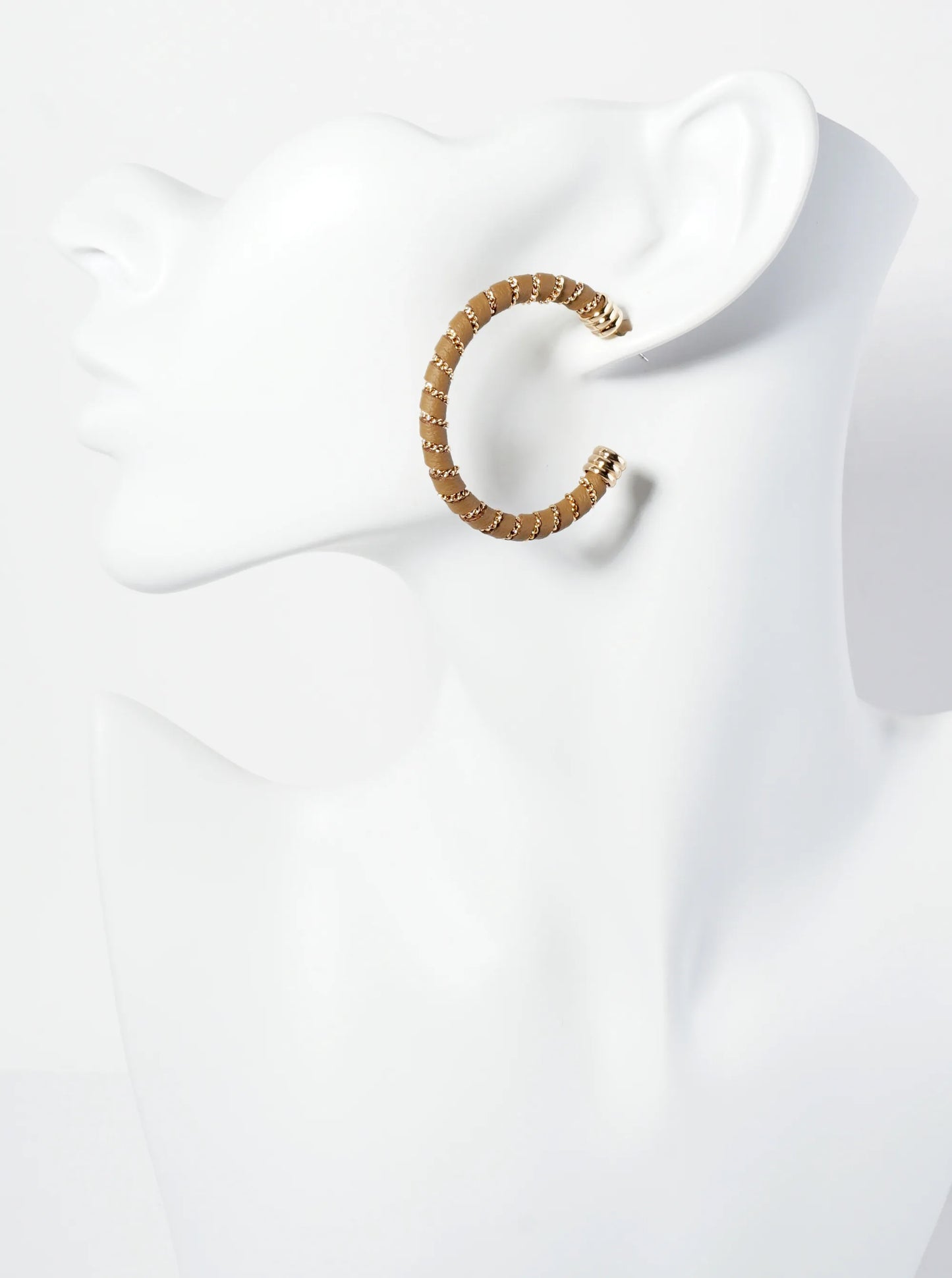 Leatherette And Chain Wrapped 40mm Open Hoop Earrings