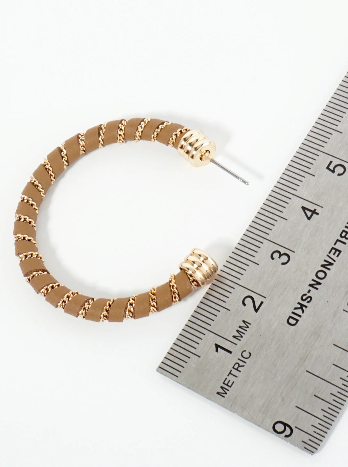Leatherette And Chain Wrapped 40mm Open Hoop Earrings