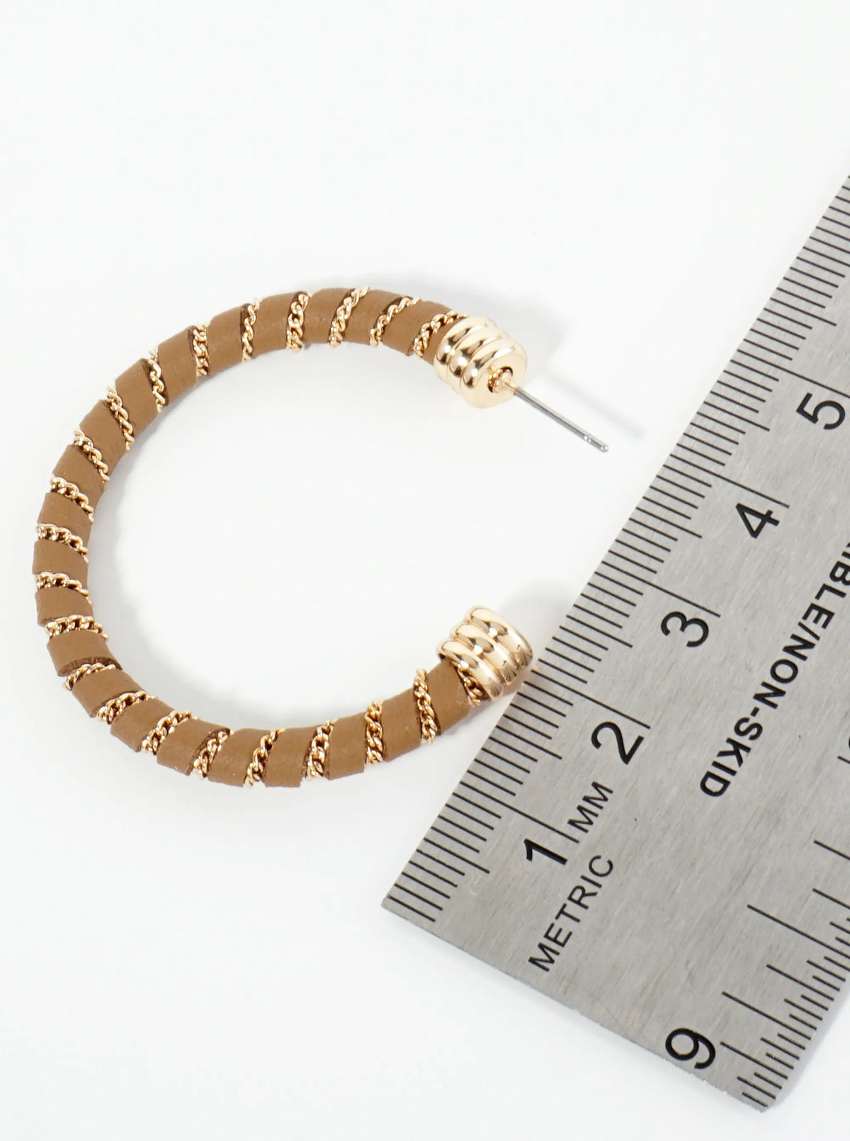 Leatherette And Chain Wrapped 40mm Open Hoop Earrings