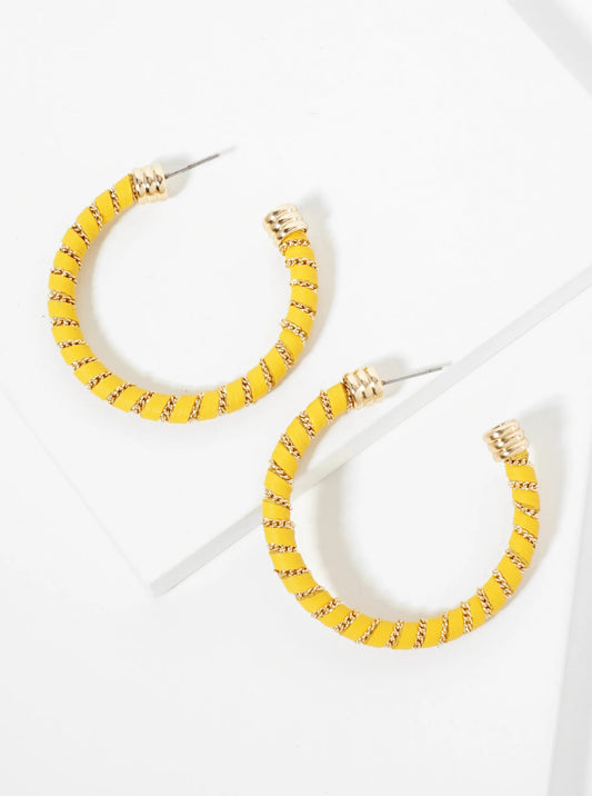 Leatherette And Chain Wrapped 40mm Open Hoop Earrings