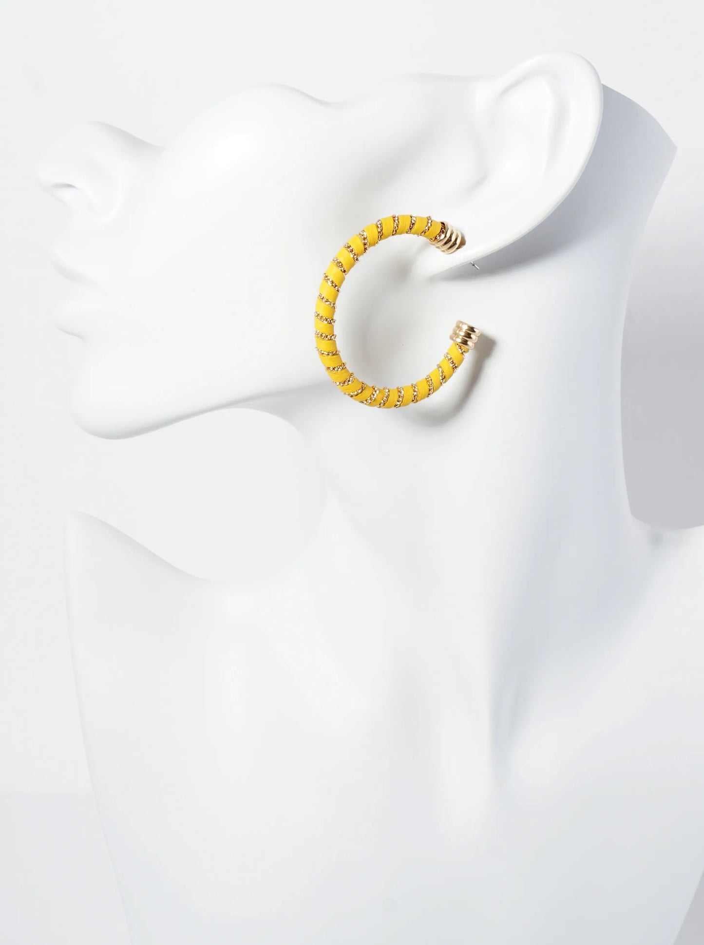 Leatherette And Chain Wrapped 40mm Open Hoop Earrings