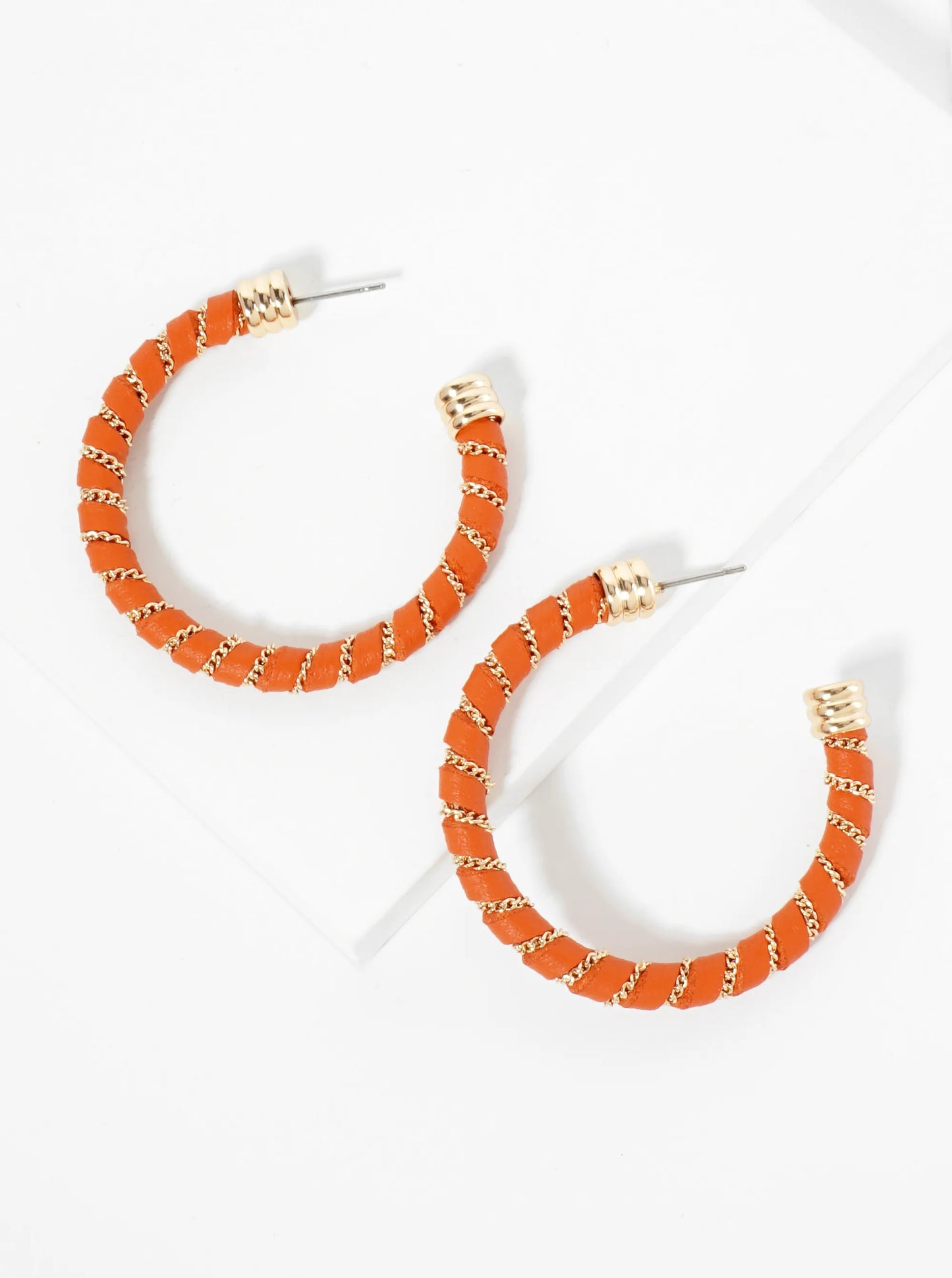 Leatherette And Chain Wrapped 40mm Open Hoop Earrings