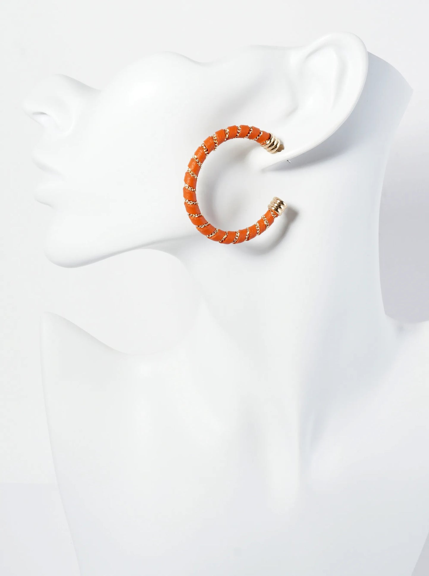 Leatherette And Chain Wrapped 40mm Open Hoop Earrings