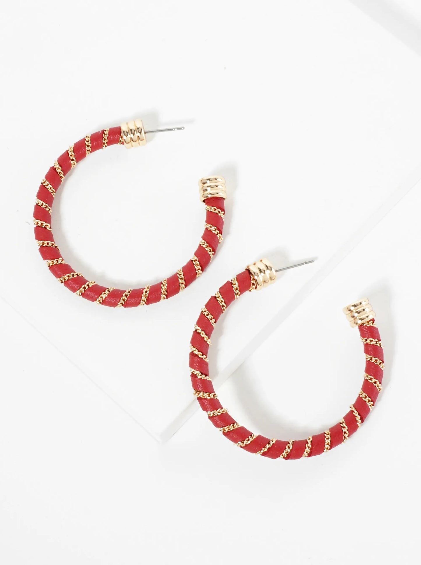 Leatherette And Chain Wrapped 40mm Open Hoop Earrings