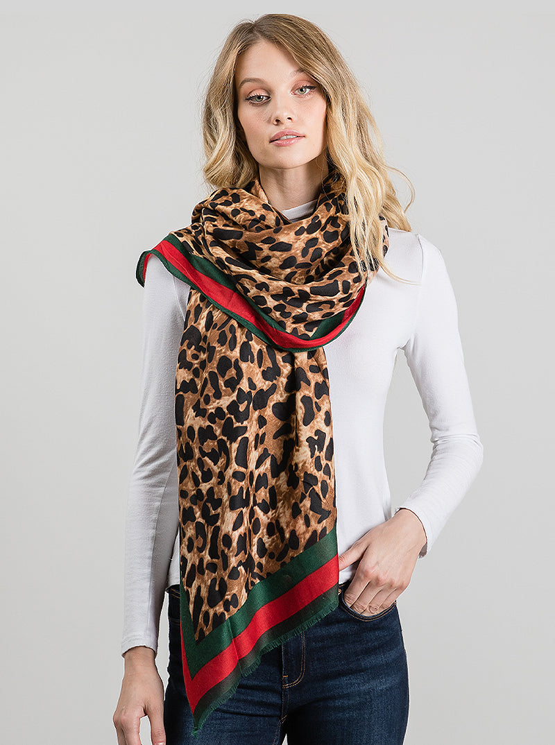 Leopard Print All Weather Oblong Shawl Scarf