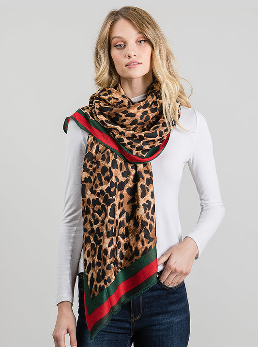 Leopard Print All Weather Oblong Shawl Scarf