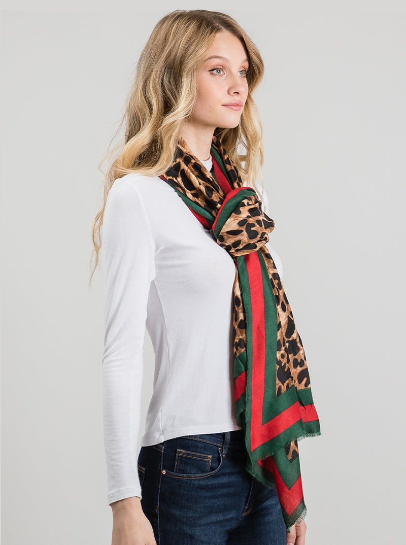 Leopard Print All Weather Oblong Shawl Scarf