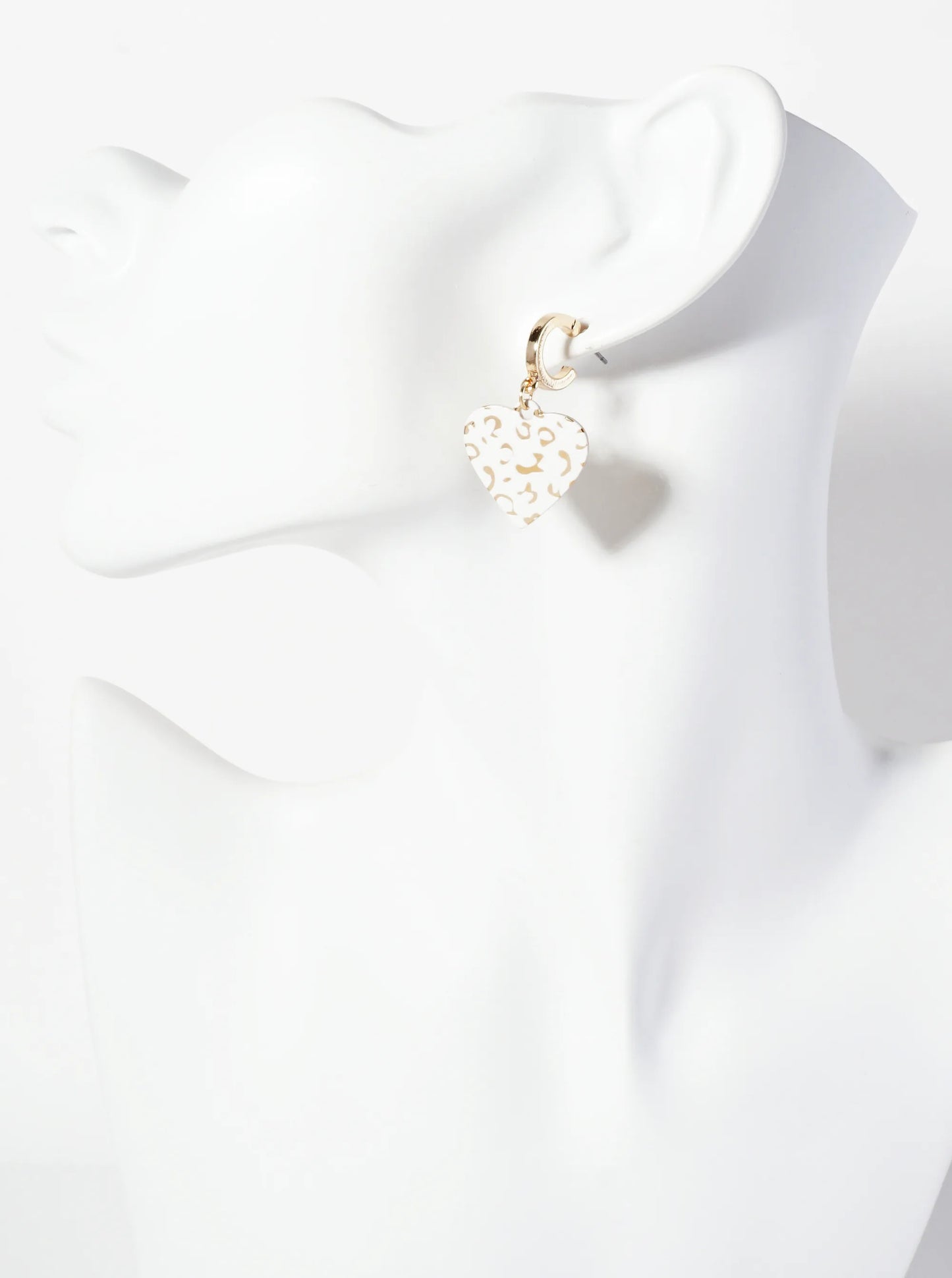 Leopard Printed Heart Drop 12mm Hoop Earrings