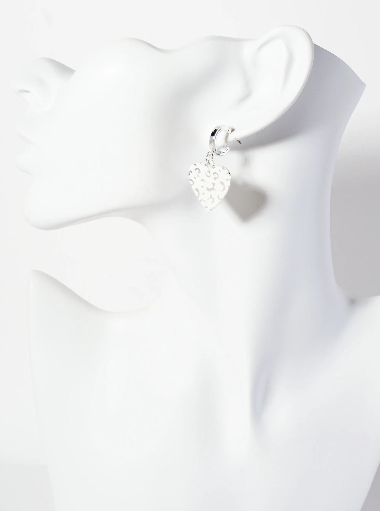Leopard Printed Heart Drop 12mm Hoop Earrings