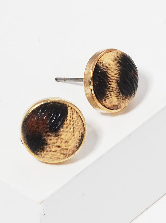 Leopard Printed Leatherette Hemisphere Dainty Post Stud Earrings