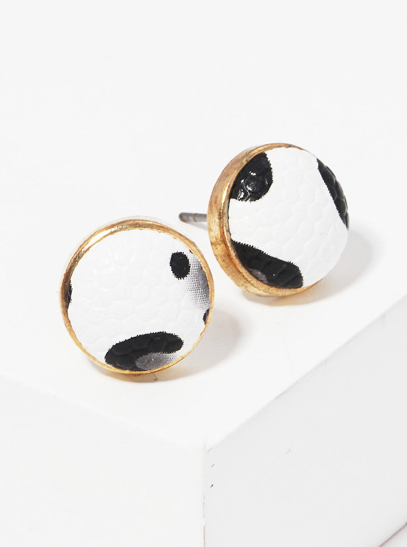 Leopard Printed Leatherette Hemisphere Dainty Post Stud Earrings