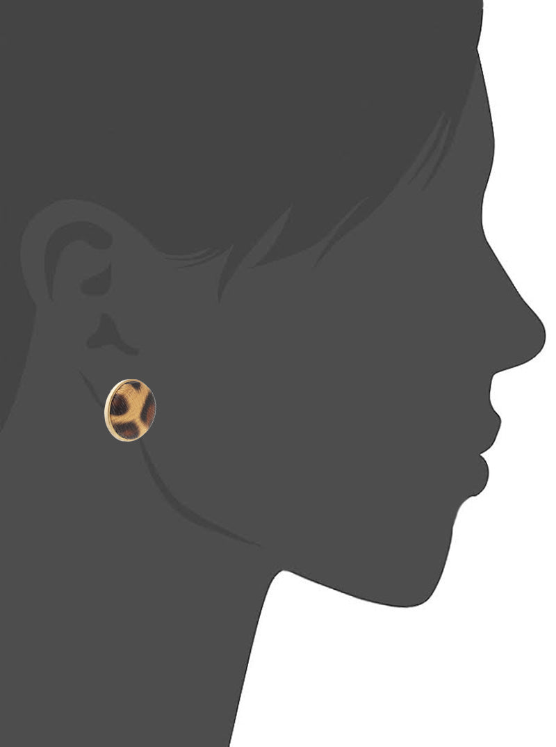 Leopard Printed Leatherette Hemisphere Post Stud Earrings
