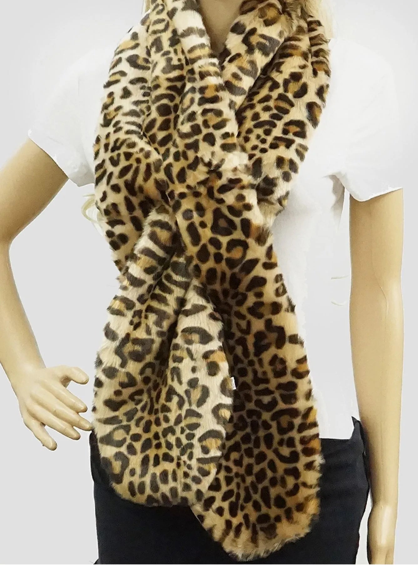 Leopard Animal Print Faux Fur Shawl Scarf