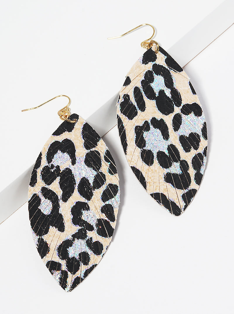 Leopard Animal Print Leatherette Fish Hook Dangle Drop Earrings