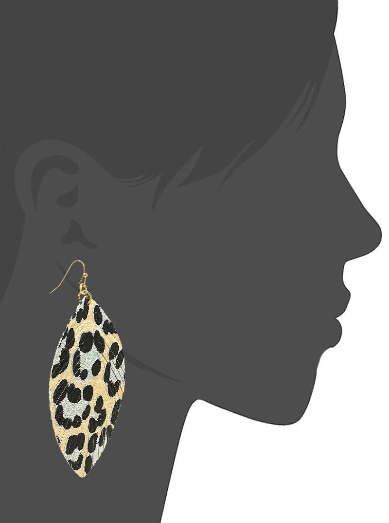 Leopard Animal Print Leatherette Fish Hook Dangle Drop Earrings