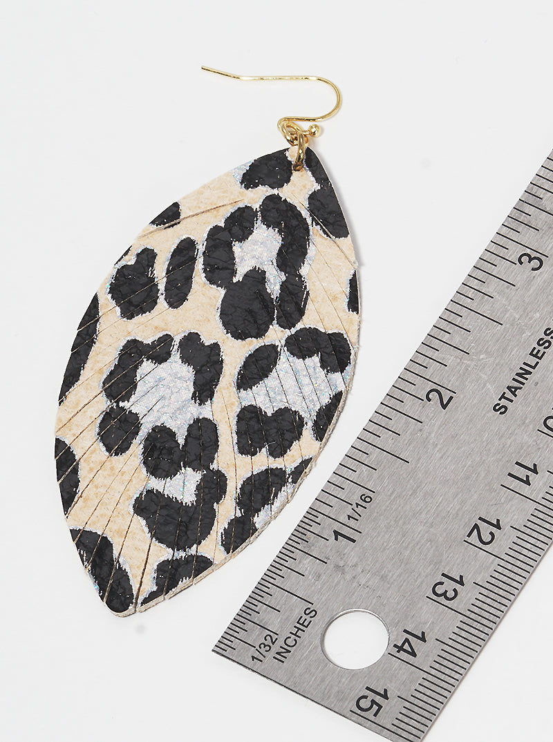 Leopard Animal Print Leatherette Fish Hook Dangle Drop Earrings