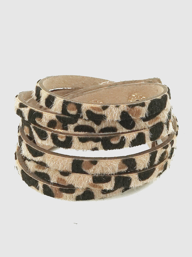 Leopard Animal Print Multi Layer Leatherette Wrap Around Bracelet