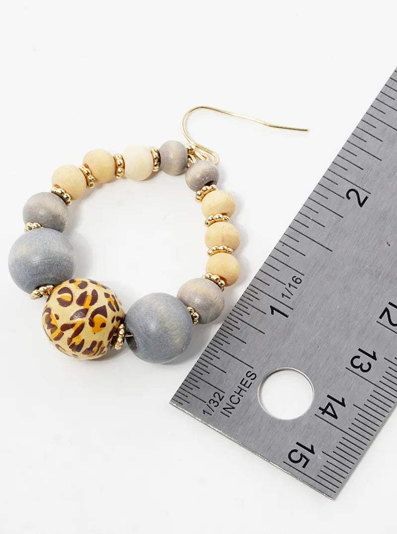 Leopard Printed Wood Bead Dangle Drop Earrings