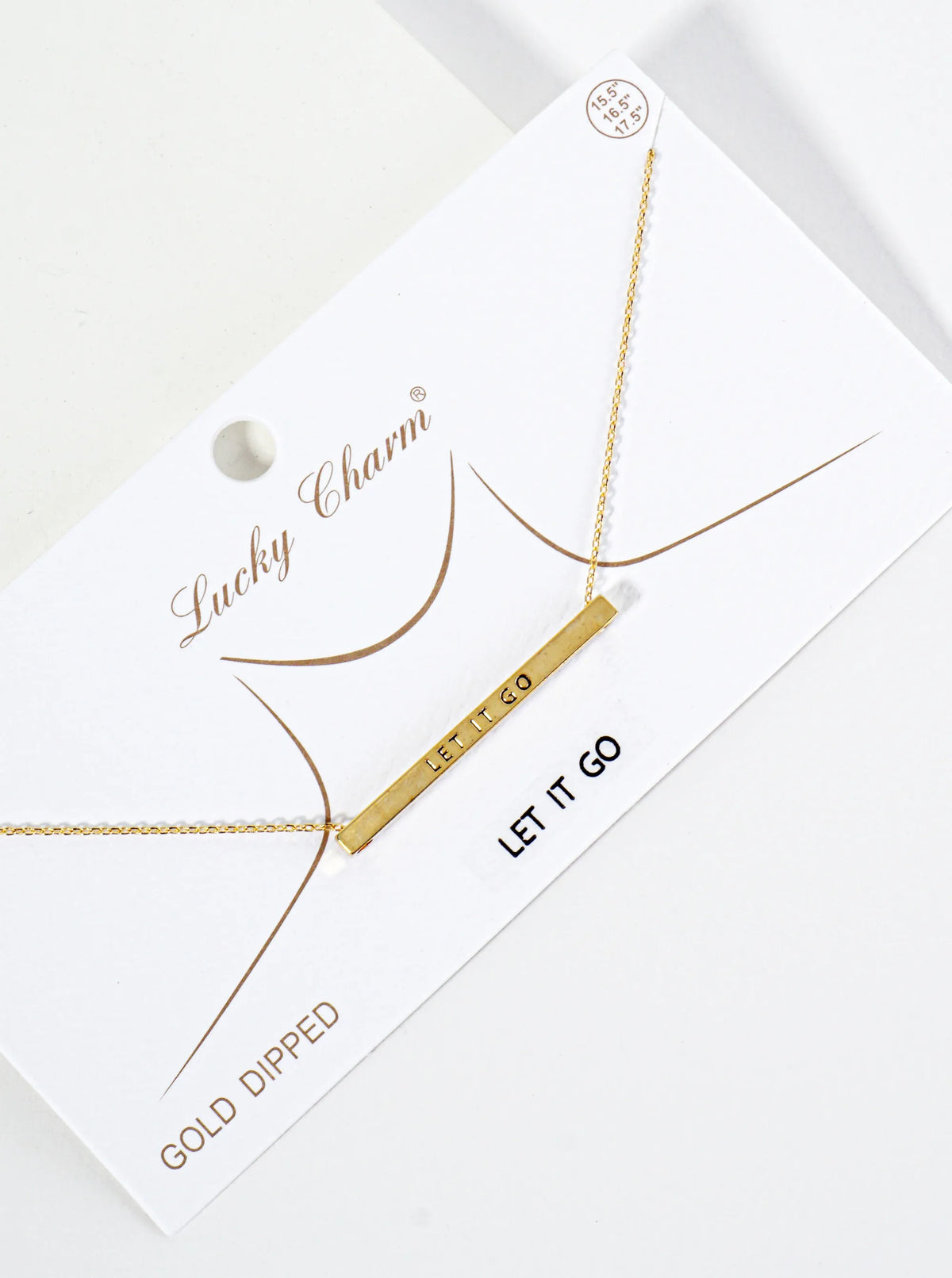 Let It Go Engraved 18K Gold Dipped Horizontal Brass Bar Pendant Inspirational Necklace